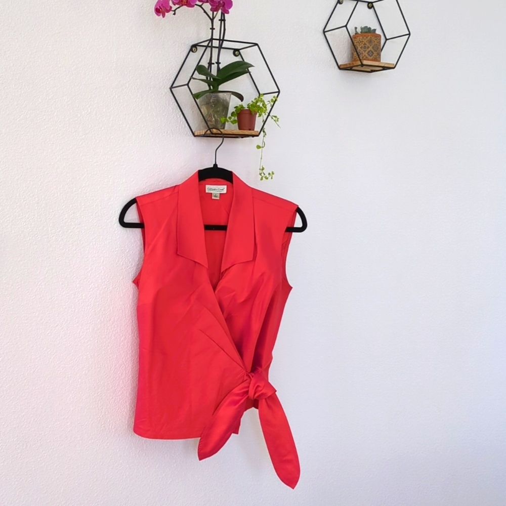Coldwater Creek Silk Wrap Blouse Iridescent Red/Orange/ slight Magenta